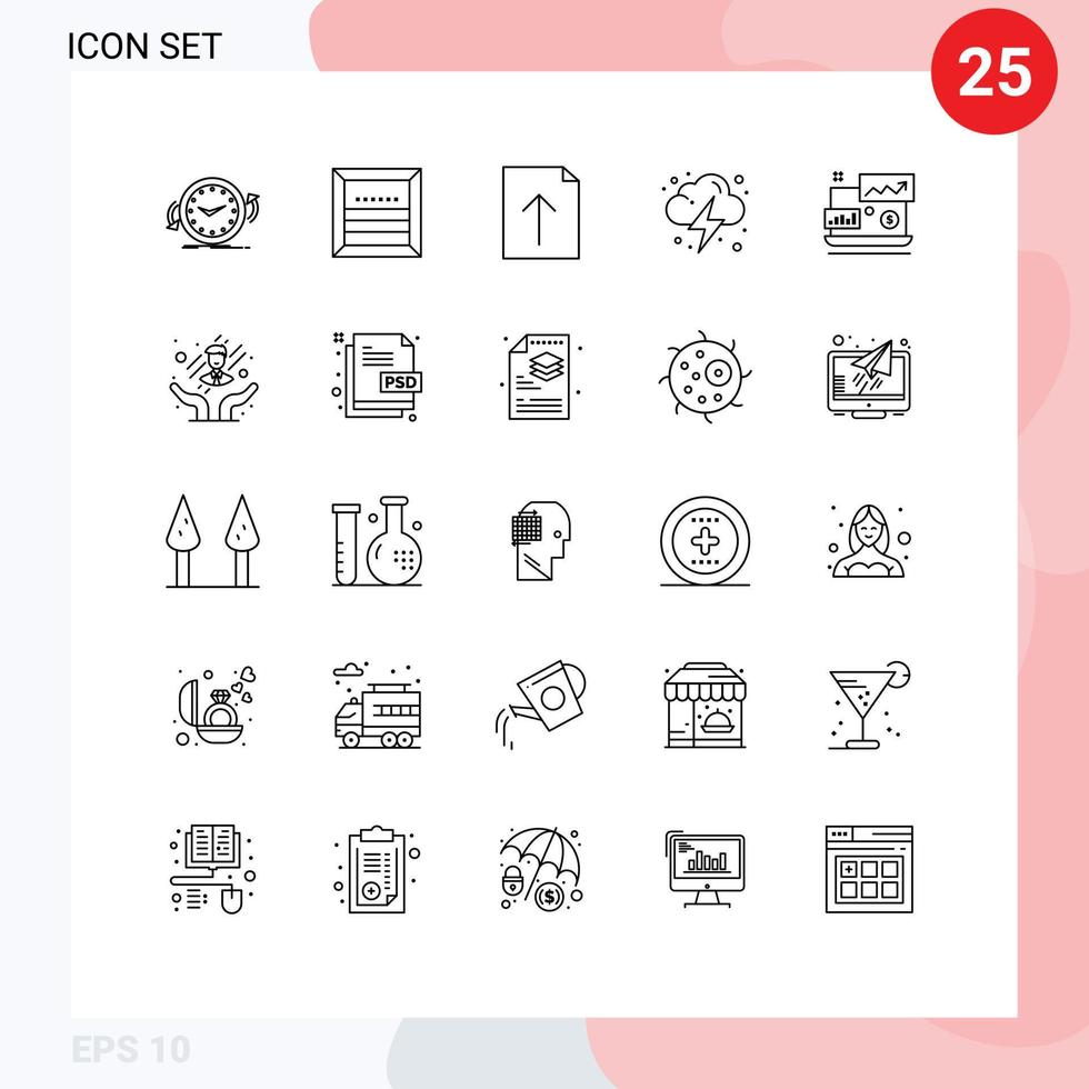 Modern Set of 25 Lines Pictograph of dollar sign power e energy upload Editable Vector Design Elements