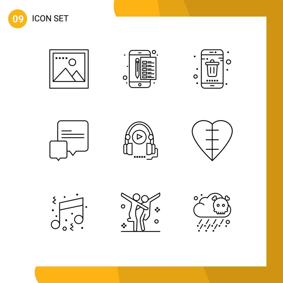 Set of 9 Modern UI Icons Symbols Signs for course messages app conversation smartphone Editable Vector Design Elements