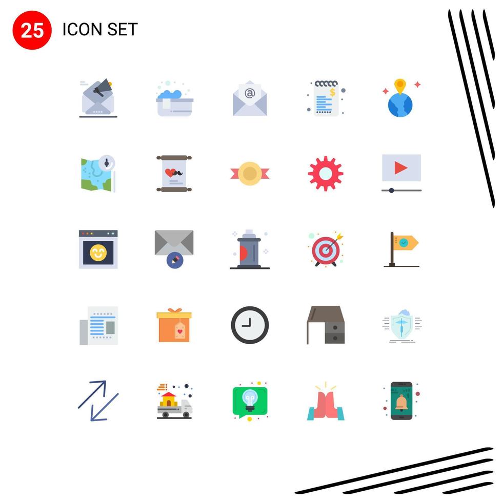 Set of 25 Commercial Flat Colors pack for map shopping relaxing bath sale commerce Editable Vector Design Elements