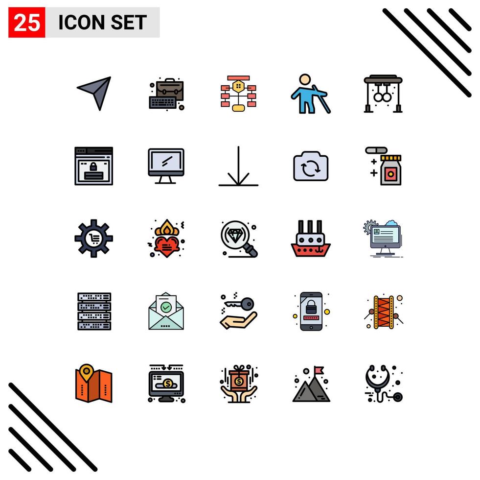 25 Thematic Vector Filled line Flat Colors and Editable Symbols of rings people flowchart old database Editable Vector Design Elements