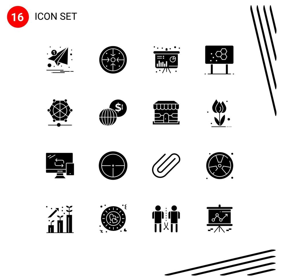 16 User Interface Solid Glyph Pack of modern Signs and Symbols of formula biology operation biochemistry sales Editable Vector Design Elements