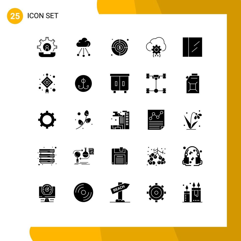 Editable Vector Line Pack of 25 Simple Solid Glyphs of process develop technology coding finding goal Editable Vector Design Elements