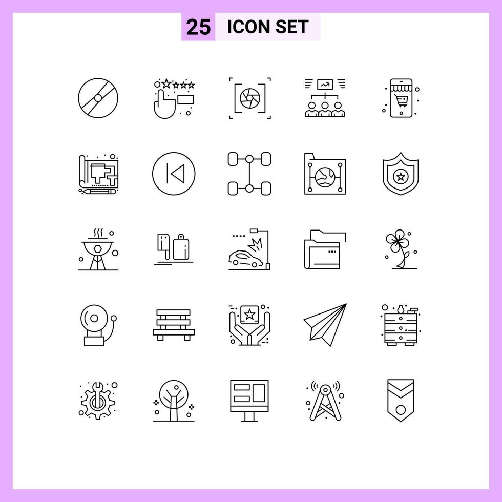 25 Universal Lines Set for Web and Mobile Applications online task camera project team Editable Vector Design Elements