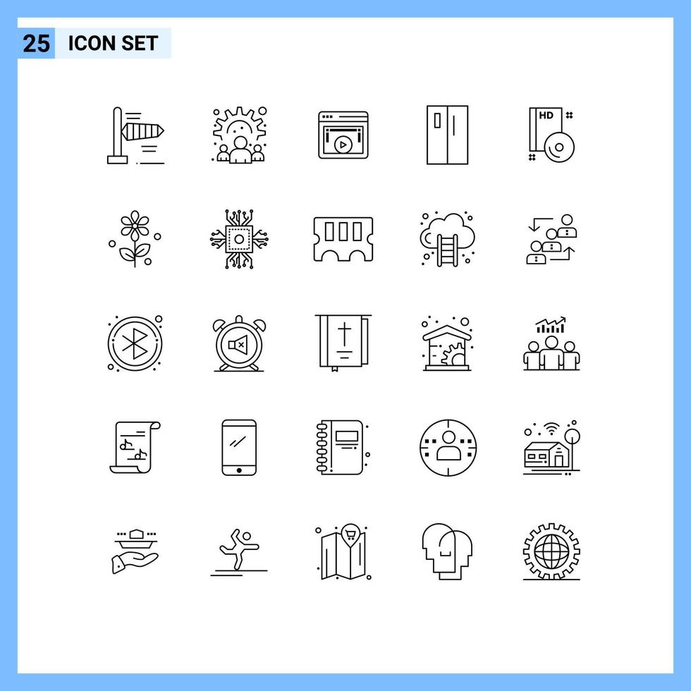 25 Universal Lines Set for Web and Mobile Applications bluray refrigerator display fridge appliances Editable Vector Design Elements