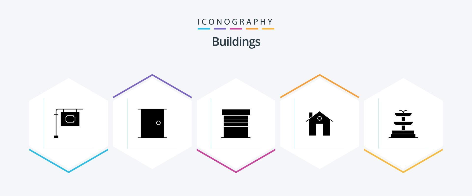 Buildings 25 Glyph icon pack including fountain. buildings. building. building. address vector