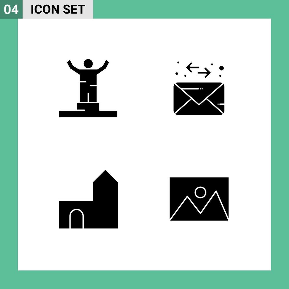 Universal Solid Glyphs Set for Web and Mobile Applications achievement castle building person mail fortress Editable Vector Design Elements