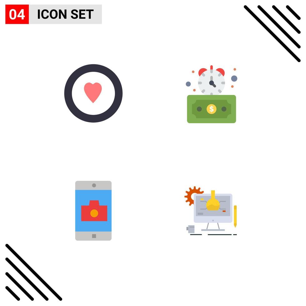 4 Universal Flat Icon Signs Symbols of love mobile application timer stopwatch chemical Editable Vector Design Elements