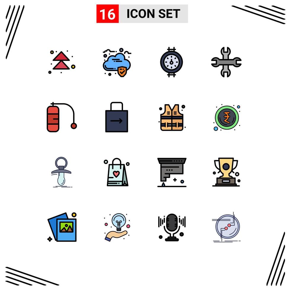 Set of 16 Modern UI Icons Symbols Signs for key vacation meter travel wrench Editable Creative Vector Design Elements