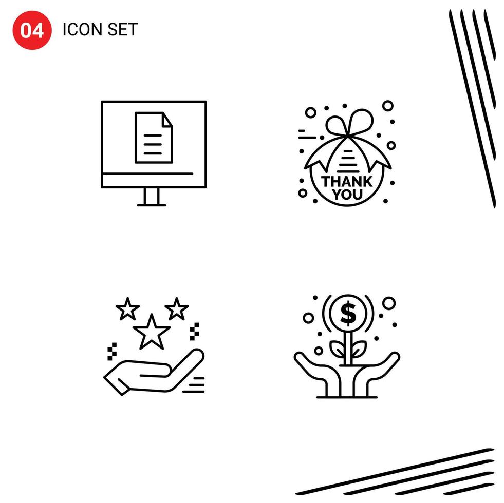 4 User Interface Line Pack of modern Signs and Symbols of business hand online thank star Editable Vector Design Elements