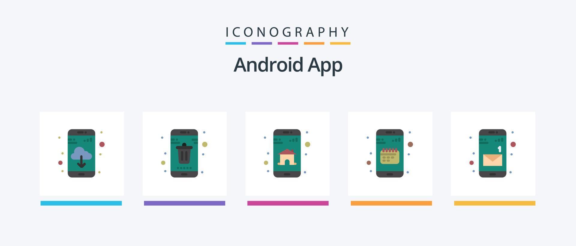 Android App Flat 5 Icon Pack Including app. date. app. calendar. agenda. Creative Icons Design vector