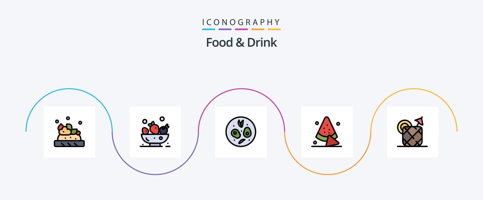 Food And Drink Line Filled Flat 5 Icon Pack Including juice. salad. drink. watermelon vector