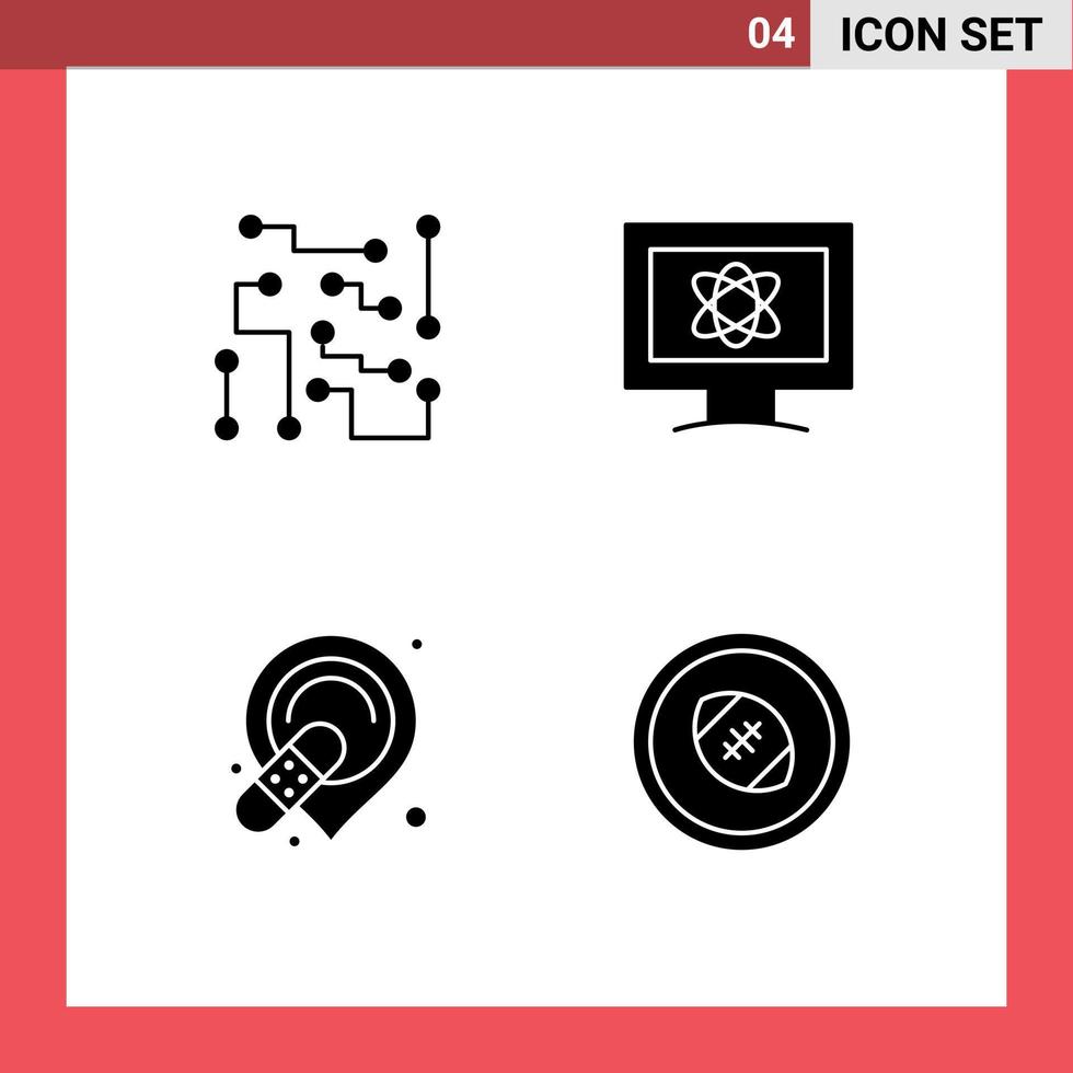 Group of 4 Solid Glyphs Signs and Symbols for biophysics d physical science monitor bandage Editable Vector Design Elements