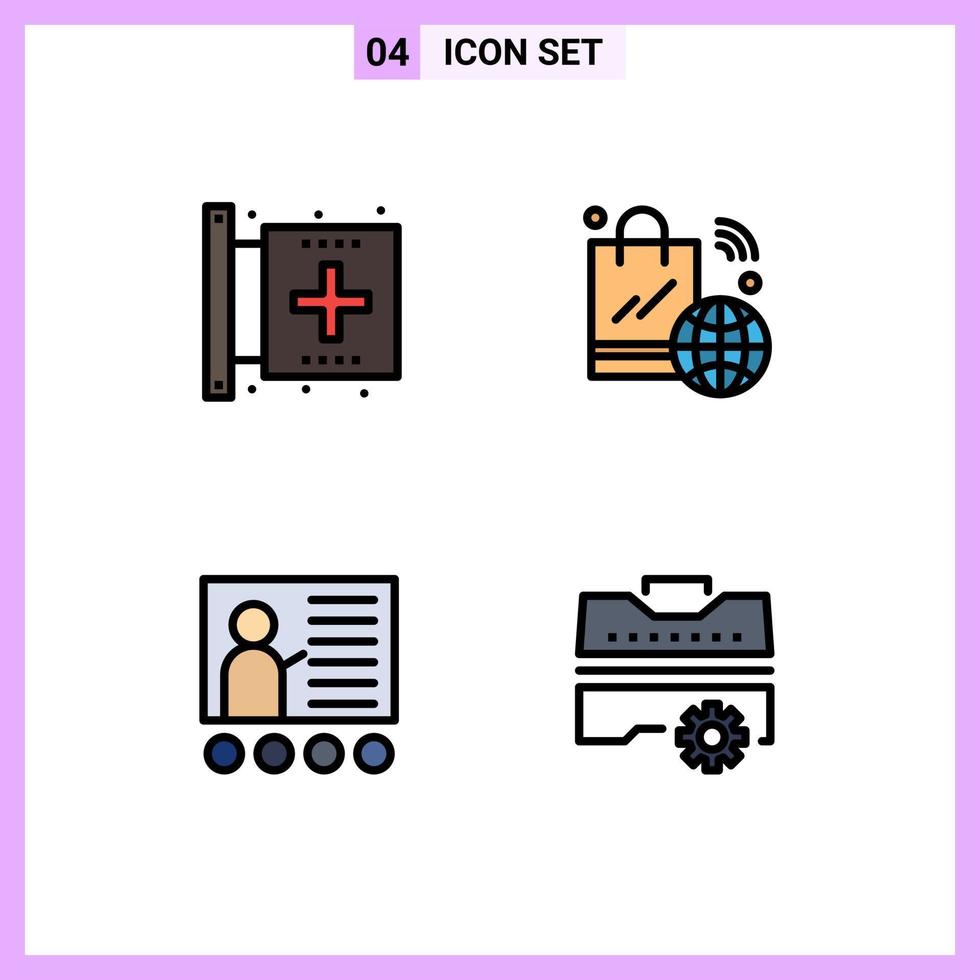 Pack of 4 Modern Filledline Flat Colors Signs and Symbols for Web Print Media such as center wifi form internet conference Editable Vector Design Elements