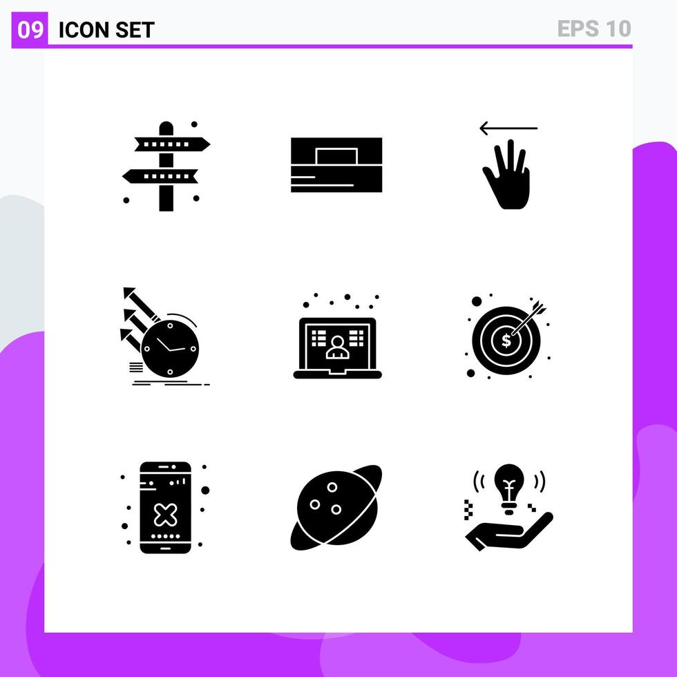 Solid Glyph Pack of 9 Universal Symbols of research of wallet inspection left Editable Vector Design Elements