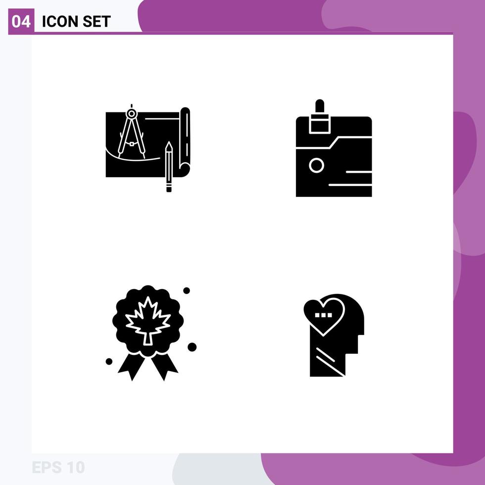 Set of 4 Modern UI Icons Symbols Signs for blueprint technology construction business award Editable Vector Design Elements