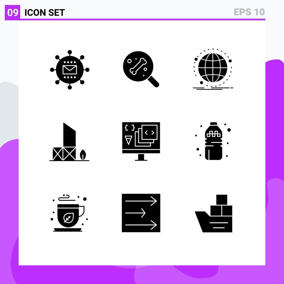Pack of 9 creative Solid Glyphs of security lifeguard data beach web Editable Vector Design Elements
