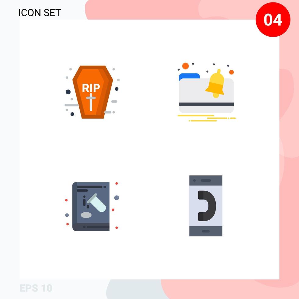 Mobile Interface Flat Icon Set of 4 Pictograms of coffin chemistry rip notification experiment Editable Vector Design Elements