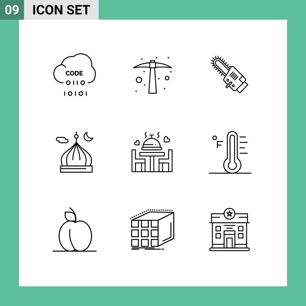 Stock Vector Icon Pack of 9 Line Signs and Symbols for pray islam tool masjid cordless Editable Vector Design Elements