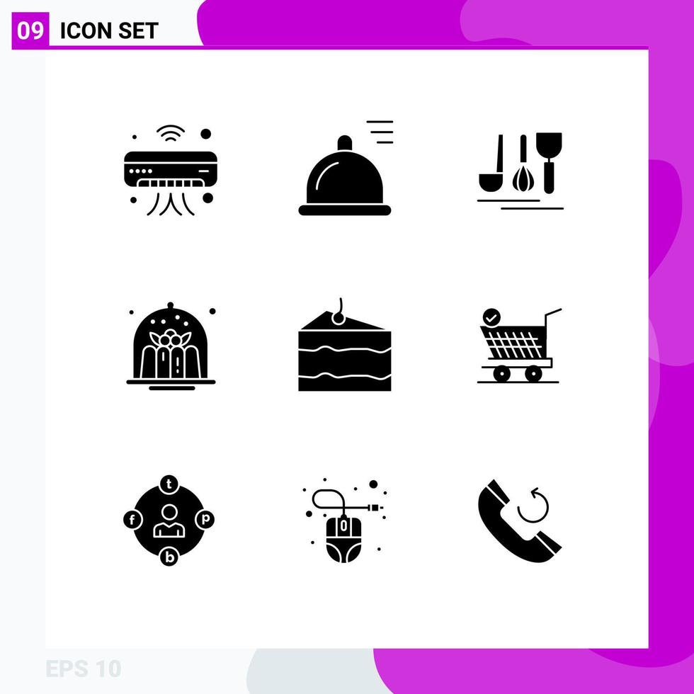 9 Universal Solid Glyphs Set for Web and Mobile Applications cheese dessert cutlery cake brownie Editable Vector Design Elements