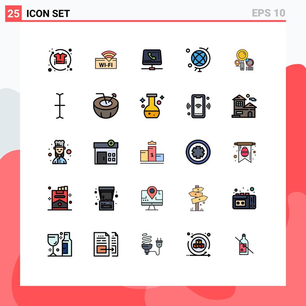 Filled line Flat Color Pack of 25 Universal Symbols of search geography device education online Editable Vector Design Elements