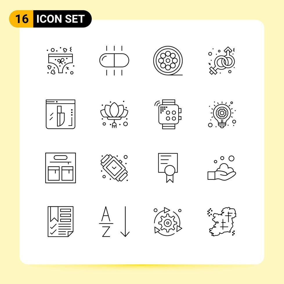 Set of 16 Modern UI Icons Symbols Signs for knife evidence line venus gender Editable Vector Design Elements