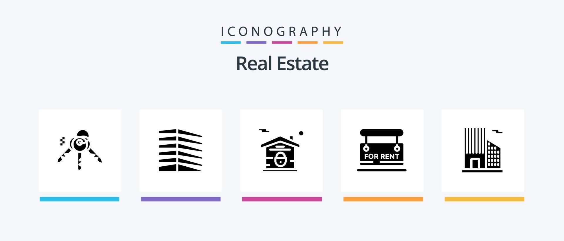 paquete de iconos de glifo 5 de bienes raíces que incluye signo. real . bienes raíces. casa. diseño de iconos creativos vector