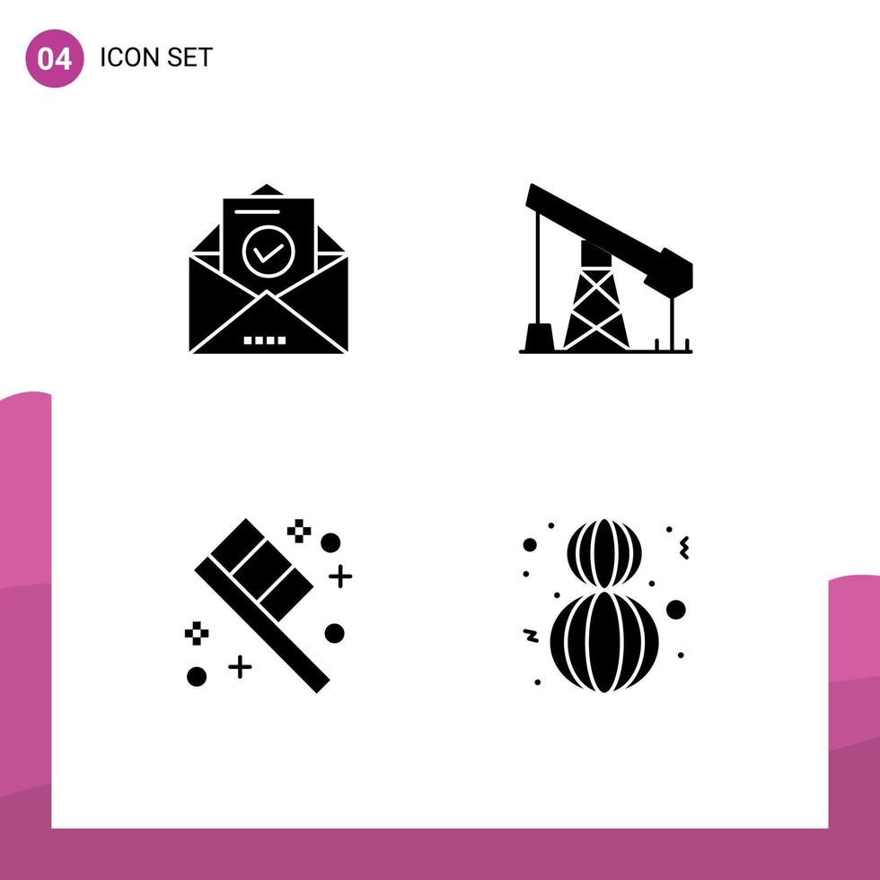 4 Universal Solid Glyphs Set for Web and Mobile Applications mail bath education oil eight march Editable Vector Design Elements