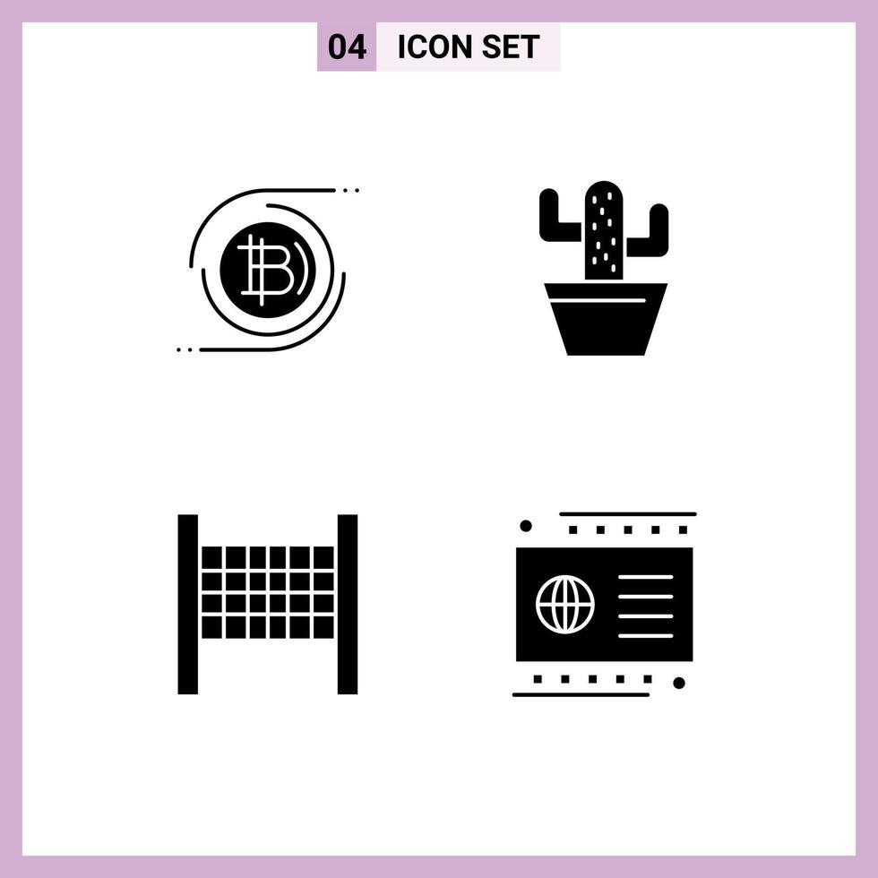 Pack of 4 Modern Solid Glyphs Signs and Symbols for Web Print Media such as bitcoins net cryptocurrency nature card Editable Vector Design Elements