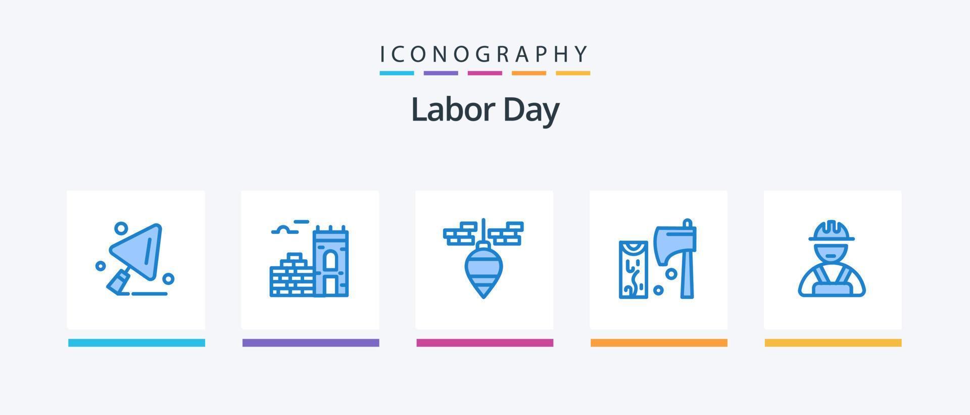 Labor Day Blue 5 Icon Pack Including worker. builder. plumb bob. wood. cutting. Creative Icons Design vector