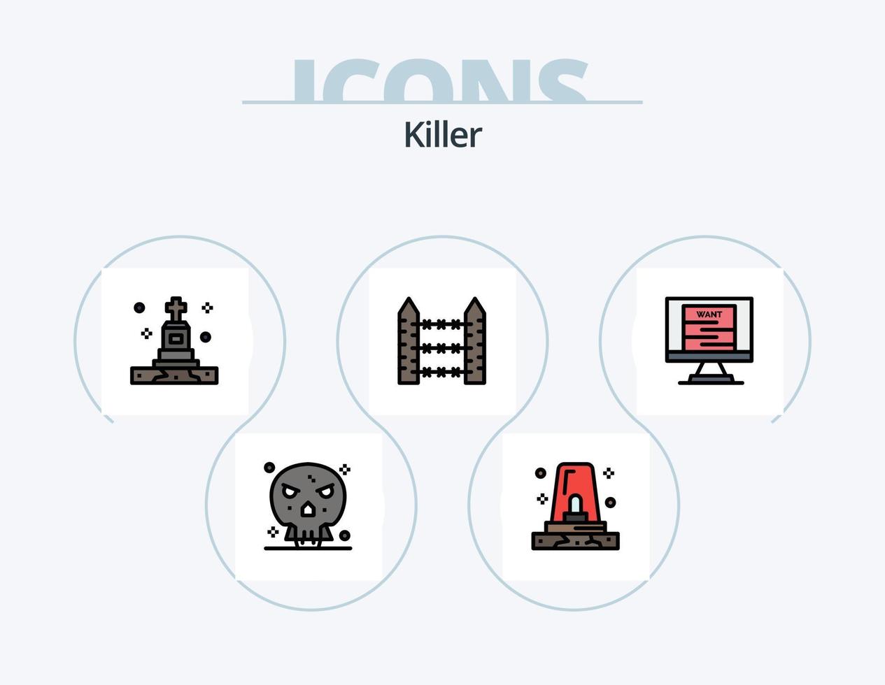 paquete de iconos llenos de línea asesina 5 diseño de iconos. muerte. cuchillo. arma. investigación. líquido vector