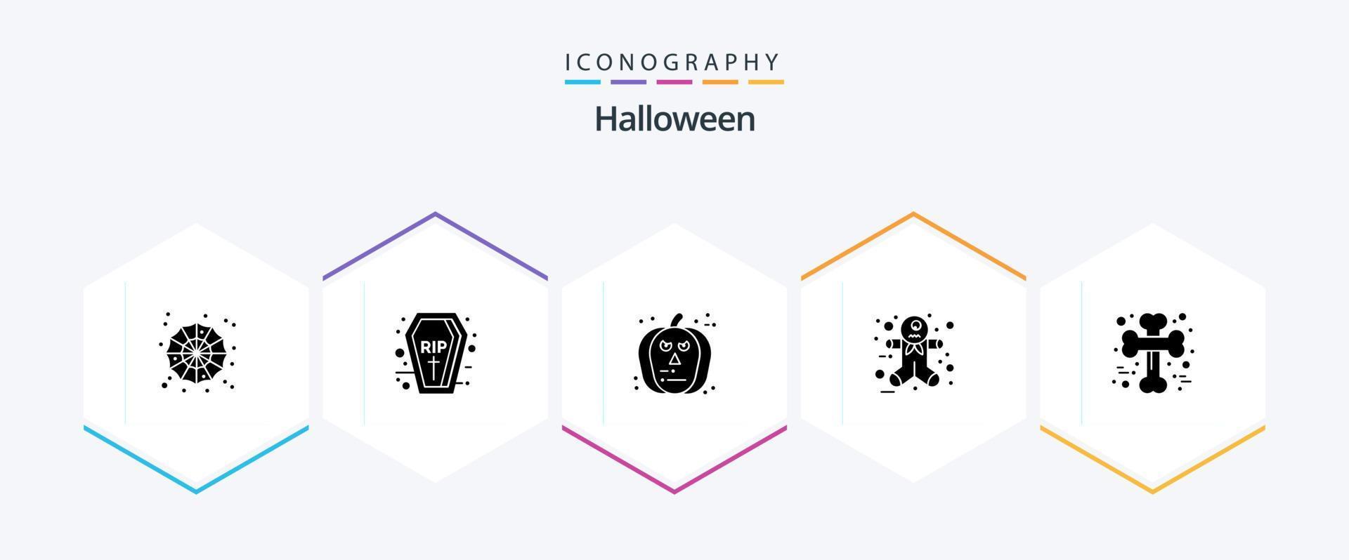 Halloween 25 Glyph icon pack including crossed. bone. face. halloween scary. ginger vector