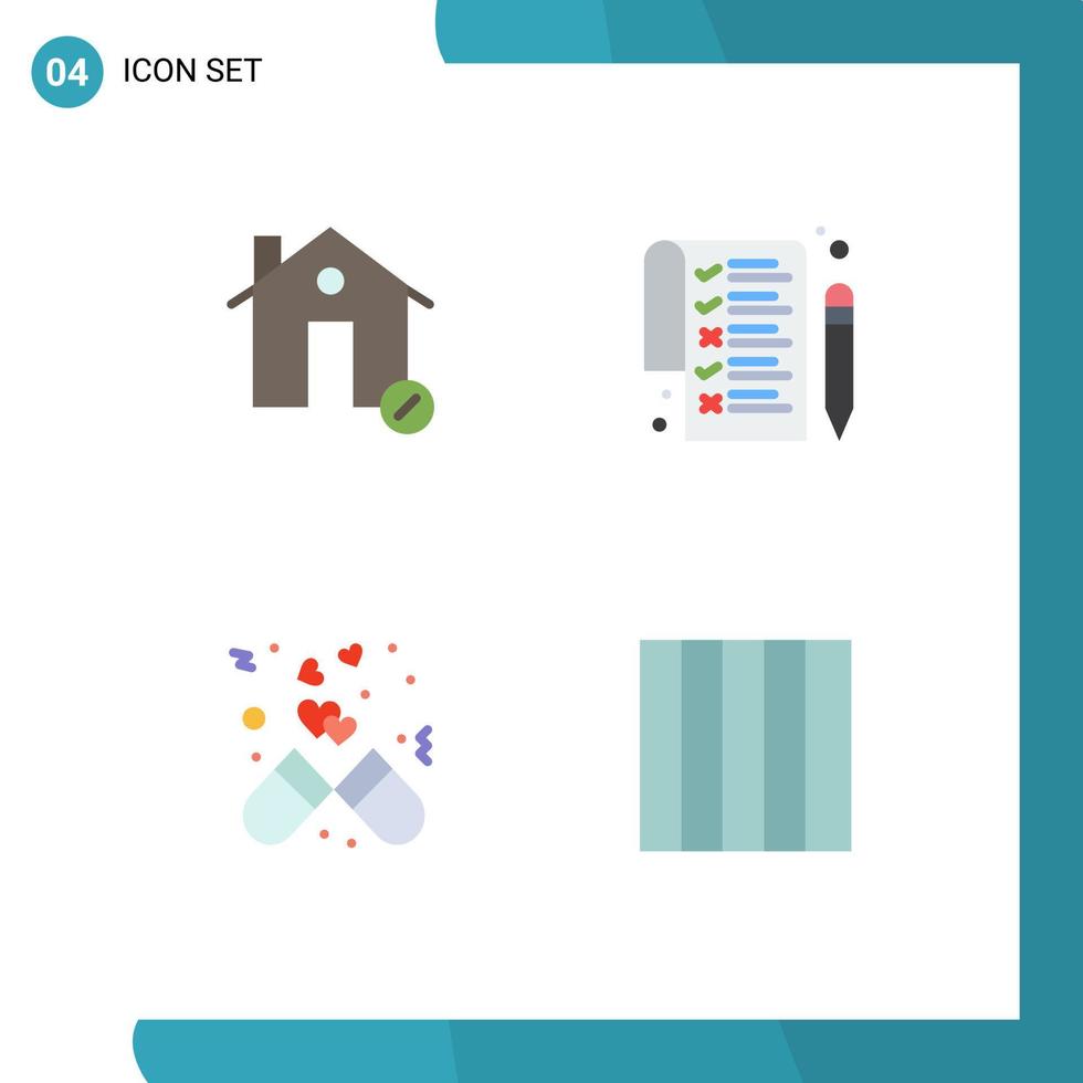 Set of 4 Commercial Flat Icons pack for buildings dose house paper love Editable Vector Design Elements