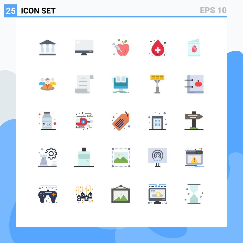 grupo de 25 colores planos modernos establecidos para la tarjeta de pascua elementos de diseño de vectores editables de salud médica de apple