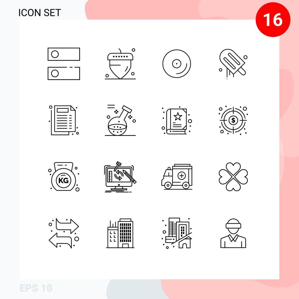 Mobile Interface Outline Set of 16 Pictograms of document medical cd usa cream Editable Vector Design Elements