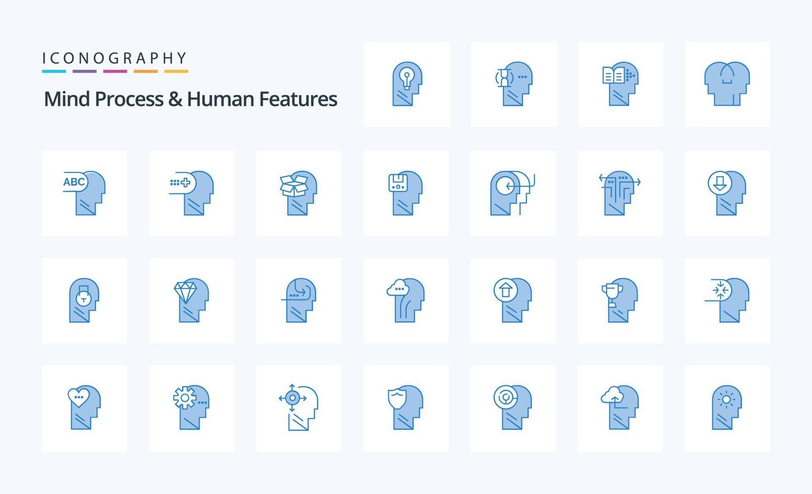 paquete de iconos azules de 25 procesos mentales y características humanas vector