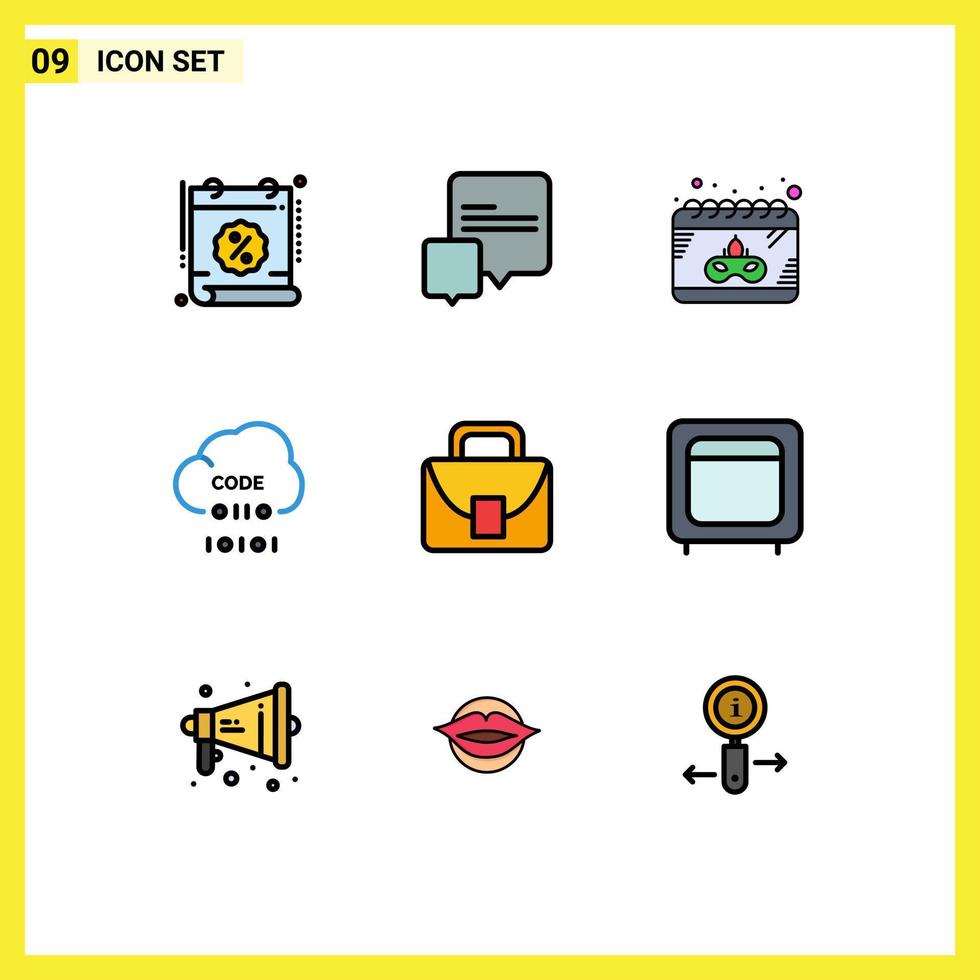 9 User Interface Filledline Flat Color Pack of modern Signs and Symbols of bag development calendar develop cloud Editable Vector Design Elements