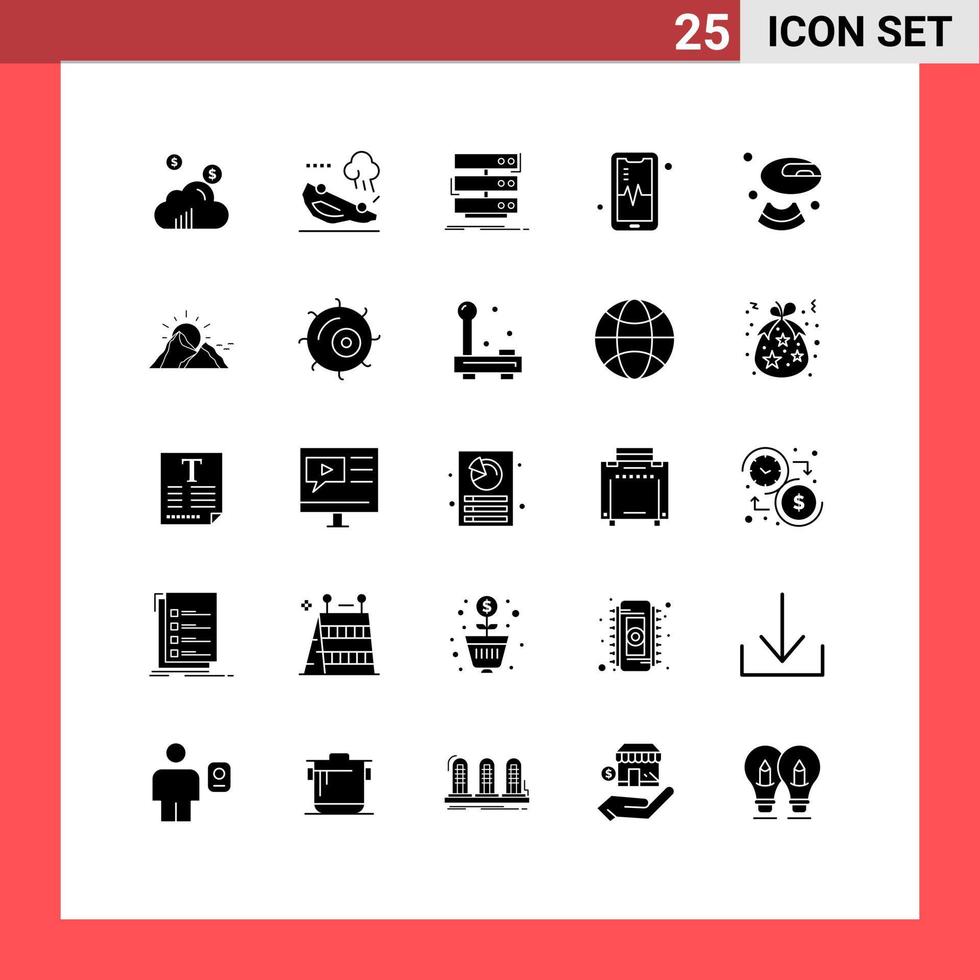 Solid Glyph Pack of 25 Universal Symbols of drink melon storage beat phone Editable Vector Design Elements