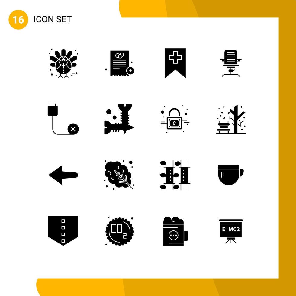 Mobile Interface Solid Glyph Set of 16 Pictograms of computers furniture tag chair arm Editable Vector Design Elements