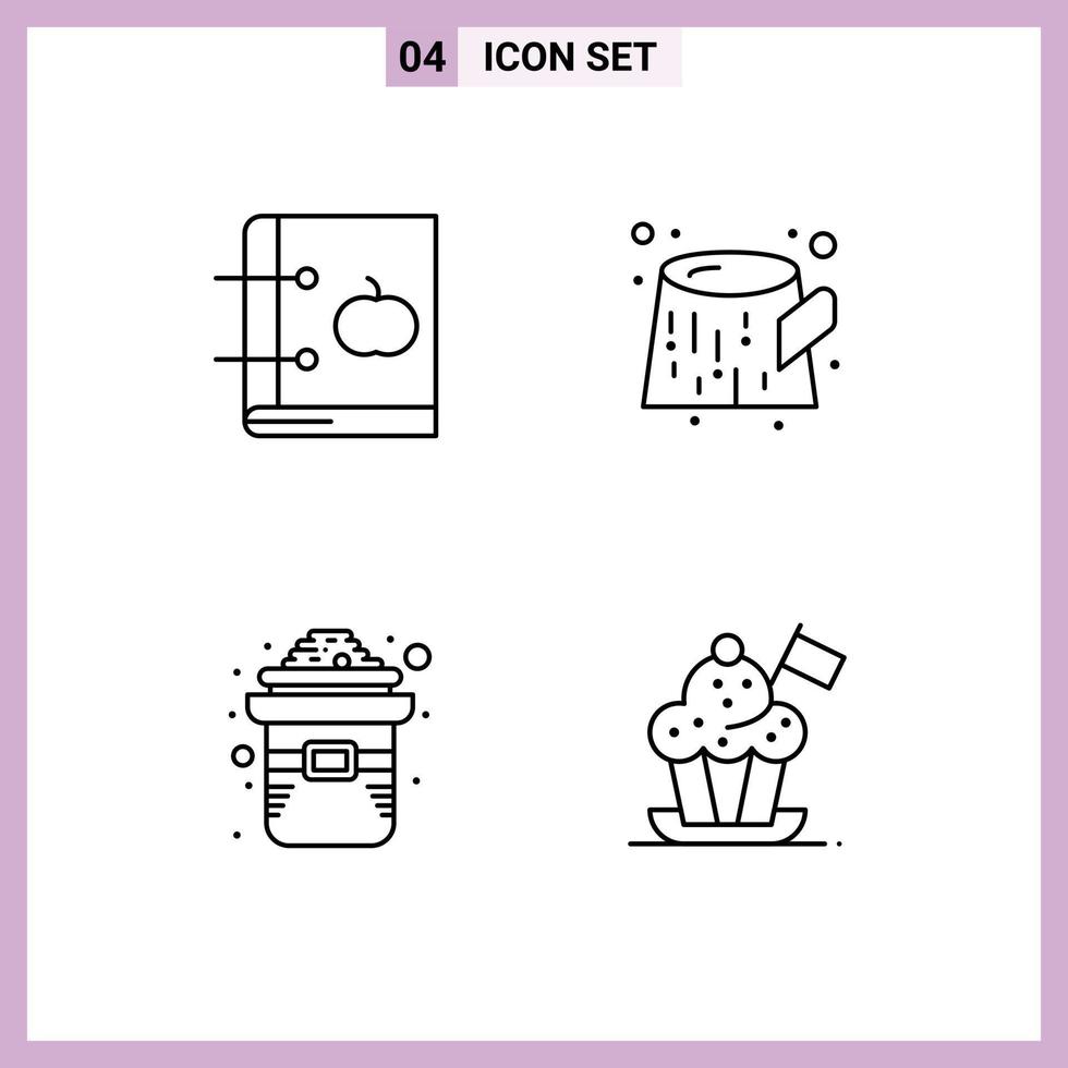 Mobile Interface Line Set of 4 Pictograms of apple hat knowledge trunk gold Editable Vector Design Elements