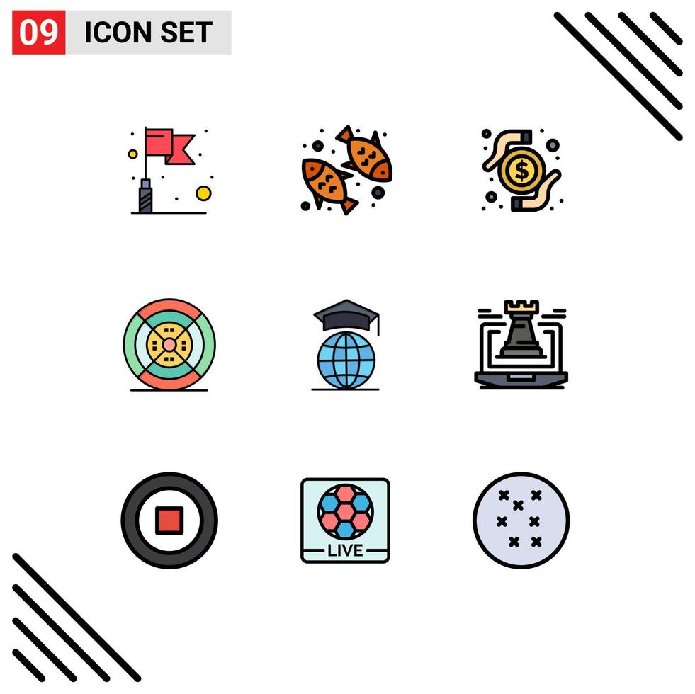 9 Universal Filledline Flat Color Signs Symbols of online globe money print filament Editable Vector Design Elements