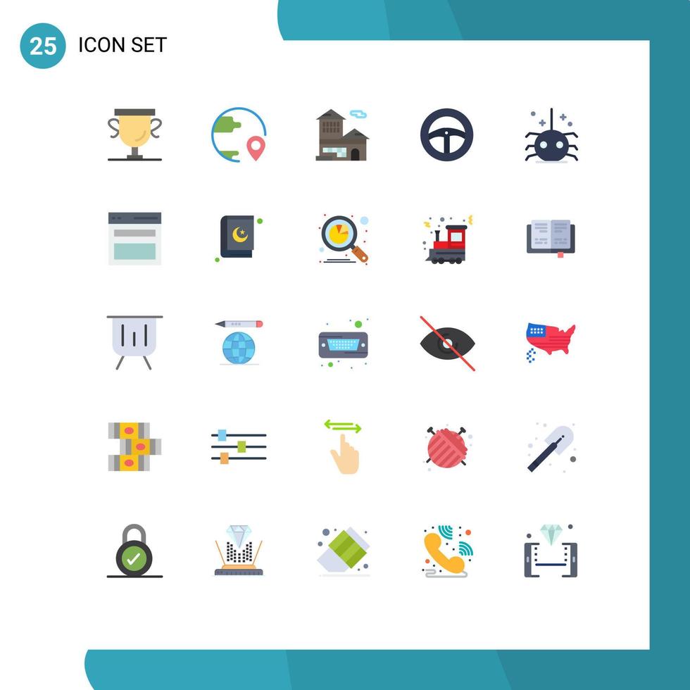 conjunto de 25 iconos de interfaz de usuario modernos signos de símbolos para elementos de diseño vectorial editables de oficina de dirección de envío de rueda de halloween vector