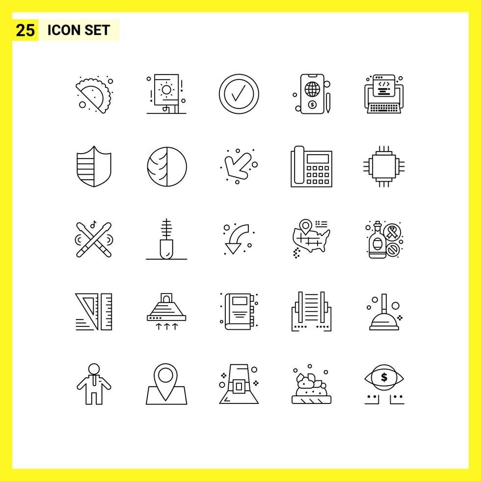 Set of 25 Commercial Lines pack for protection program good development dollar Editable Vector Design Elements