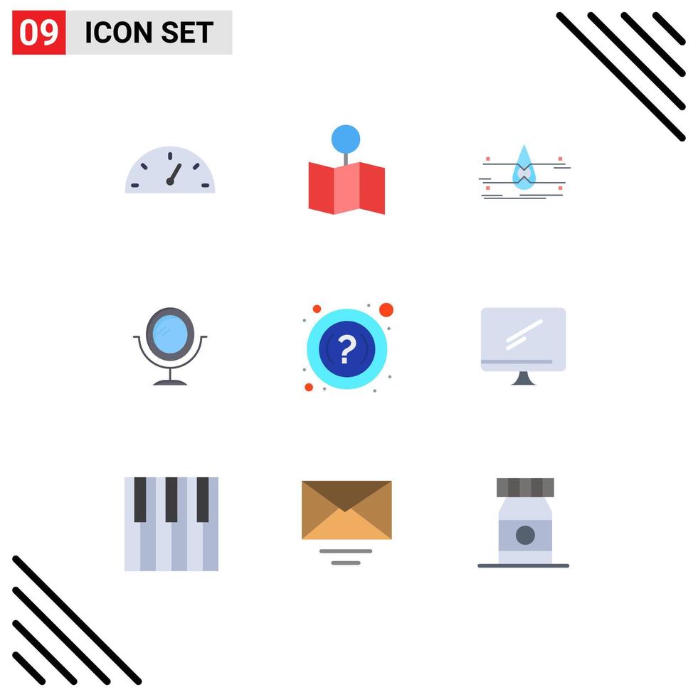 9 Universal Flat Color Signs Symbols of computer help monitoring faq mirror Editable Vector Design Elements