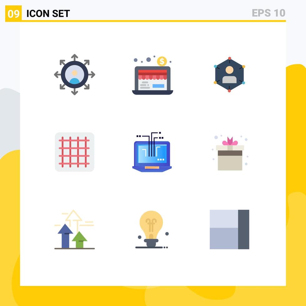 Modern Set of 9 Flat Colors Pictograph of laptop computer network layout user Editable Vector Design Elements