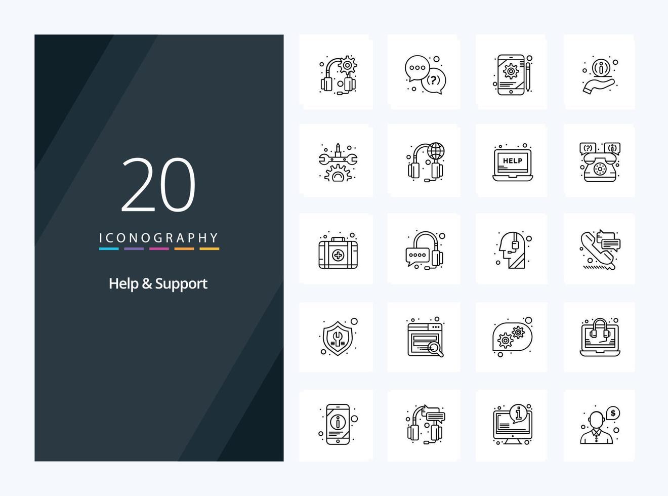 20 Help And Support Outline icon for presentation vector