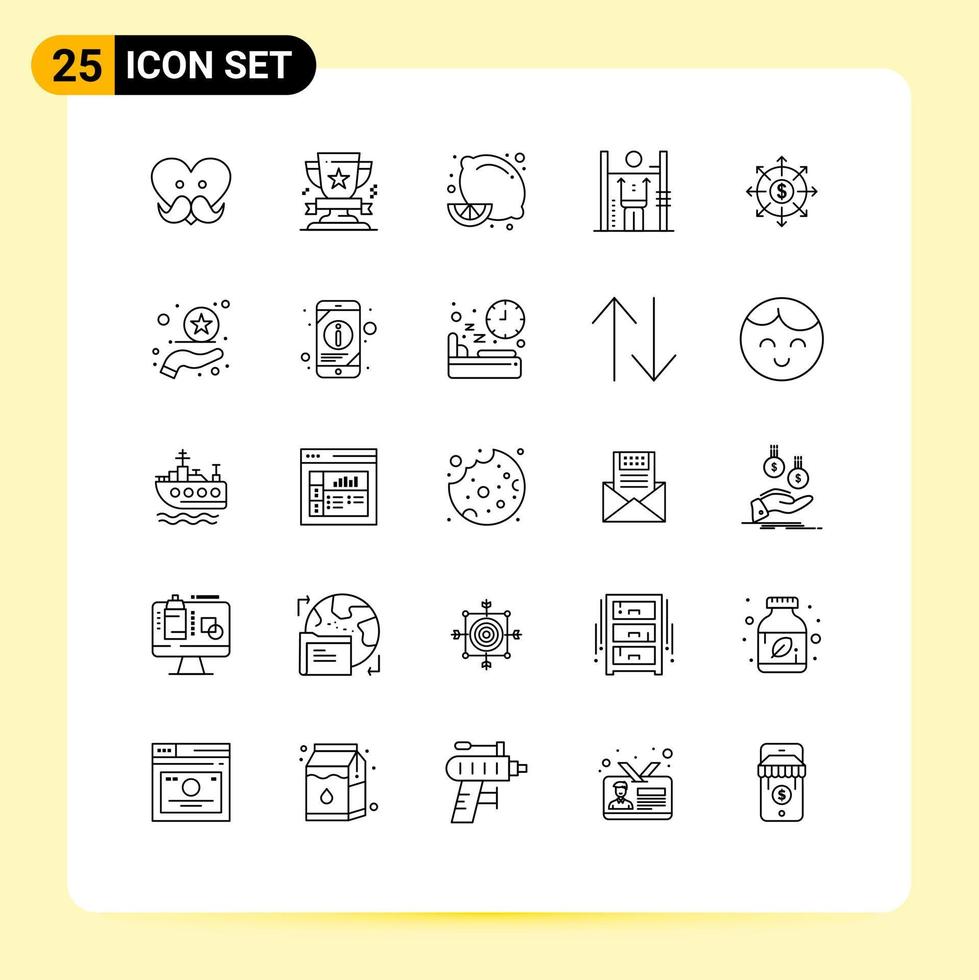 Universal Icon Symbols Group of 25 Modern Lines of management human prize growth lemon fruit Editable Vector Design Elements