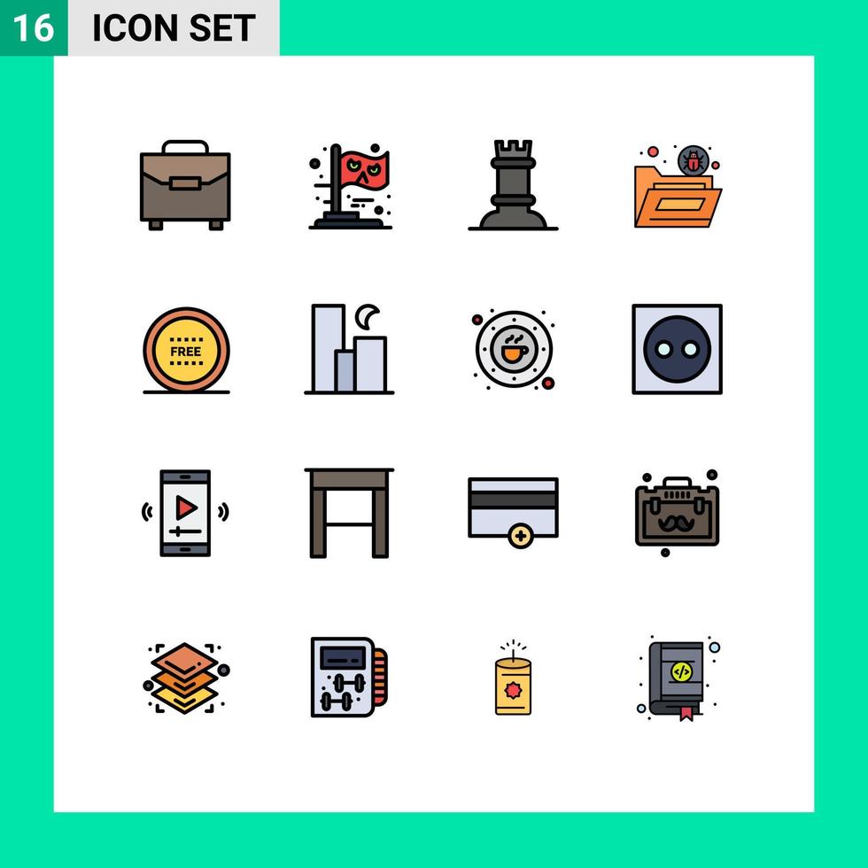 Group of 16 Flat Color Filled Lines Signs and Symbols for ecommerce virus chess security file Editable Creative Vector Design Elements