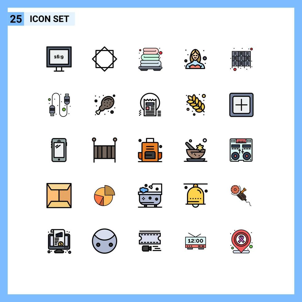 Modern Set of 25 Filled line Flat Colors Pictograph of furniture cabinet heating user female Editable Vector Design Elements