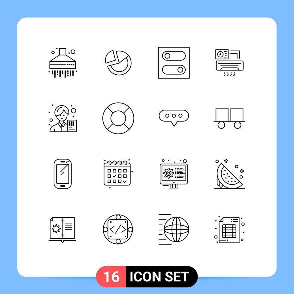 Modern Set of 16 Outlines Pictograph of asian accountant control room aircondition Editable Vector Design Elements