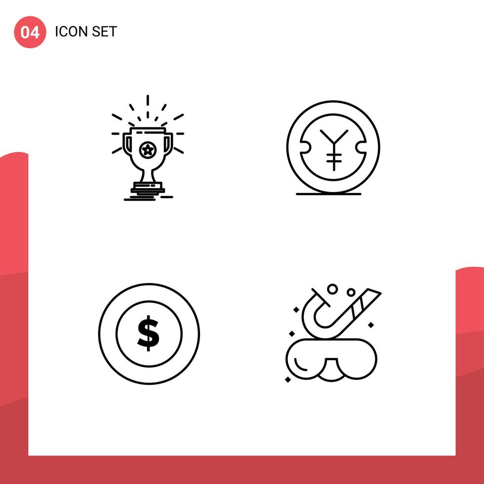 Group of 4 Filledline Flat Colors Signs and Symbols for award dollar coin win finance global Editable Vector Design Elements